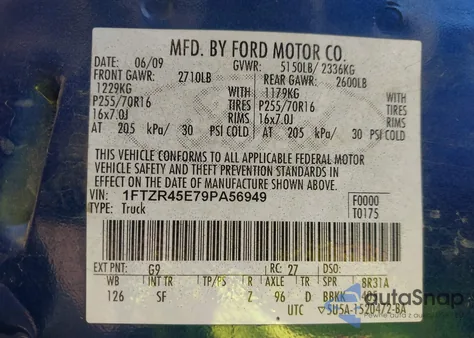 2009 Ford Ranger Xlt from USA, damaged, VIN 1FTZR45E79PA56949